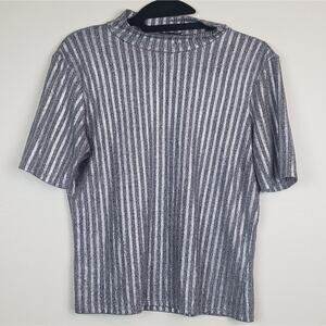Zara | Metallic Silver Stripe Top, Size M